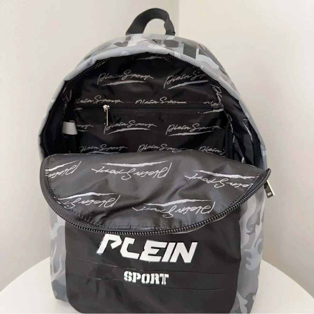 PHILIPP PLEIN SPORT Backpack Camo Grey Logo Camouflage Designer